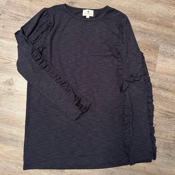 Navy Long Sleeve Ruffle Top - Picture 2 of 8